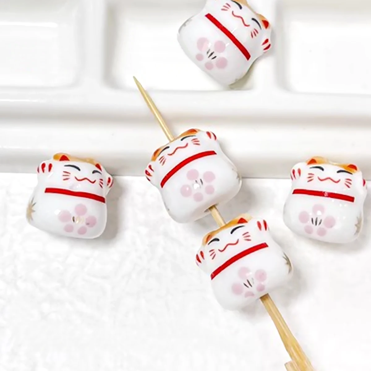 

13x13mm Cartoon Golden Scarf Cute Pink Vertical Hole Hand Painted Lucky Cat Ceramic Beads DIY Bracelets Earrings Necklace Bead