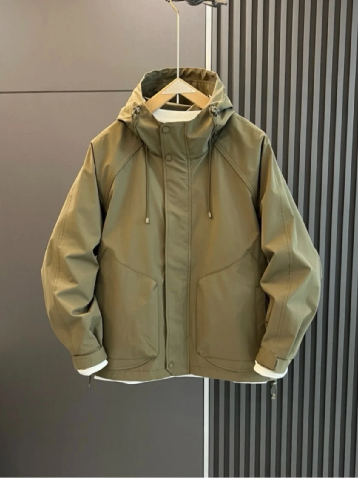 

Spring Autumn Men's Hooded Jaet Casual Outdoor Workwear Pure Color Faion Simple Design Windproof Zipper Closure Long Sve