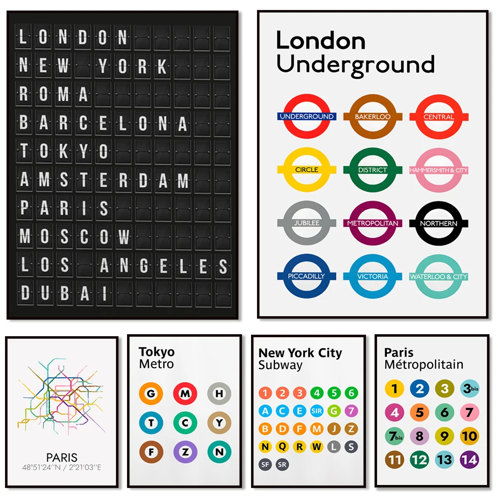 METRO LONDON, metro de Tokio, avión del metro de Nueva York, impresión en lienzo de cartel de decoración de plan de estilo metro de París