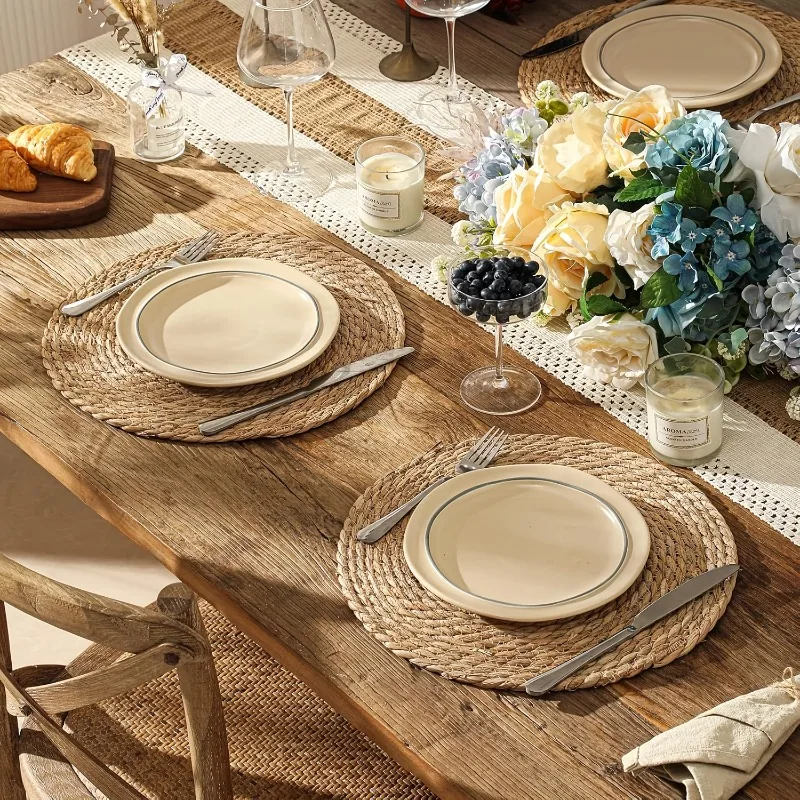 4pcs Round Rattan Placemats, Durable & Easy-Clean for Home Dining, Wedding Decor