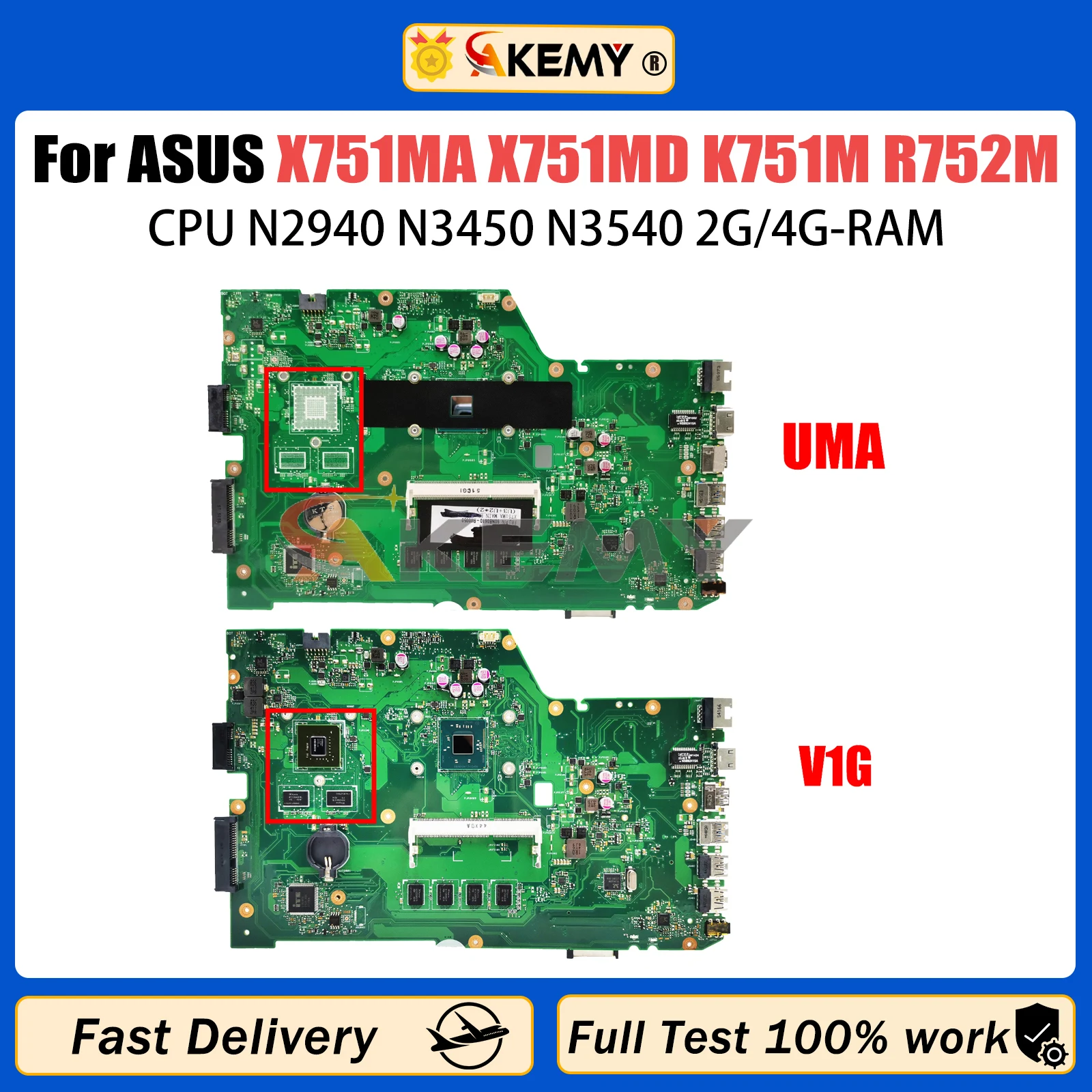 

AKEMY X751MA Mainboard For ASUS X751MD K751M K751MA R752M R752MA X751MJ Laptop Motherboard N2940 N3450 N3540 CPU 2G/4G-RAM