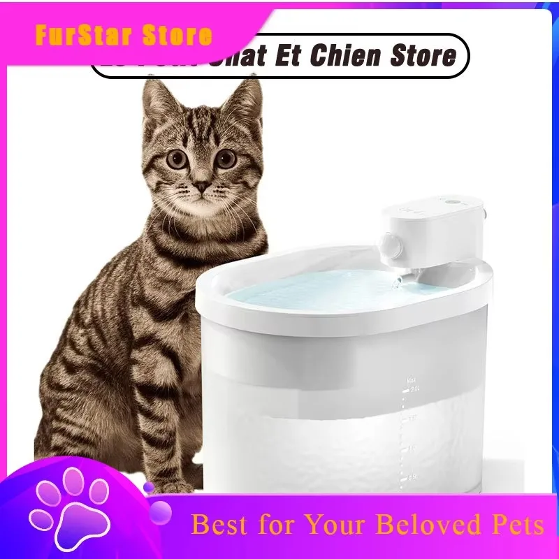 FurStarUahpet Wireless Battery Operated Automatic Cat Pet Water Bowl 67oz 2L Ultra Quiet Cat Water Dispenser For Cats And Small