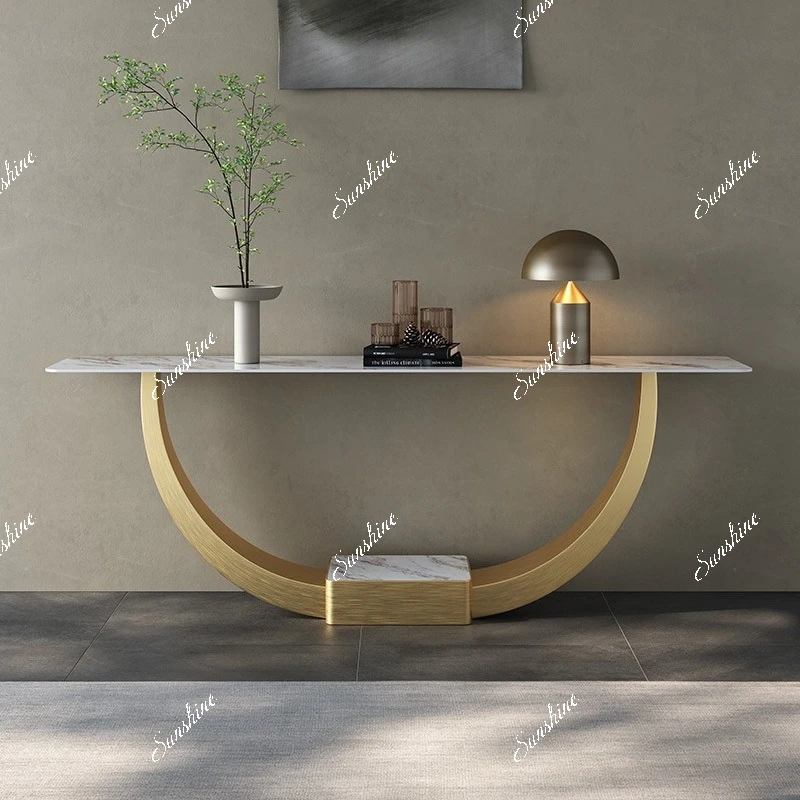 

Italian light luxury rock slab entrance table, villa entry wall narrow table modernXX