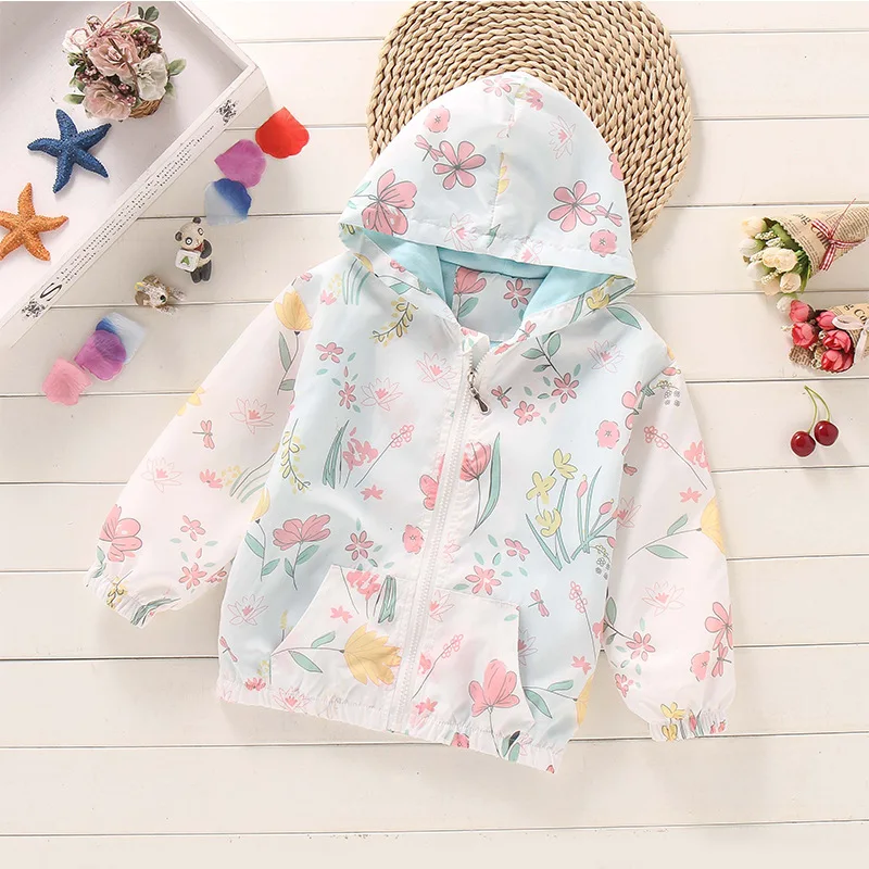 New Spring Baby Boys Girls Jacket Fashion Flower Print Outerwear for Kids Clothes Children Windbreaker Coat 2 to 9 Years Clothes