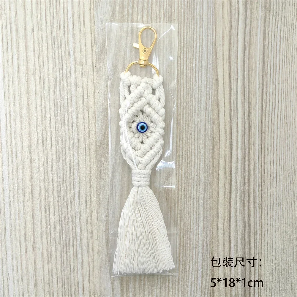 

Handwoven Cotton Keychain 2025 - Blue Eye Charm, Car Hanging Ornament & Boho Bag Pendant Home Decor Gift