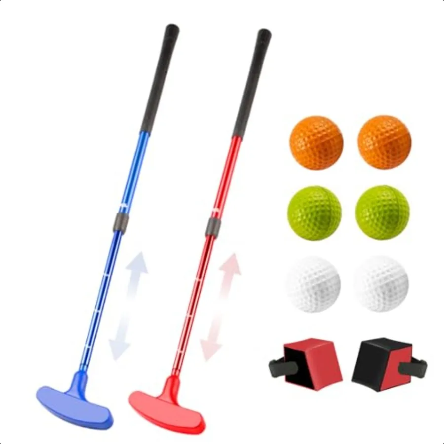 

Mini Golf Clubs 2 Pack Mini Golf Putter and Balls for Men and Women with 2 Golf Training Aid and 6 Foam Golf Balls Adjustable L