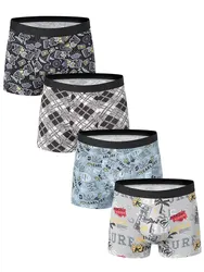 4 Piece Large Size 125KG Weight Can Wear MEN'S Printed Underwear Sexy Young MEN'S Underwear Middle-aged Fat MEN'S Shorts.