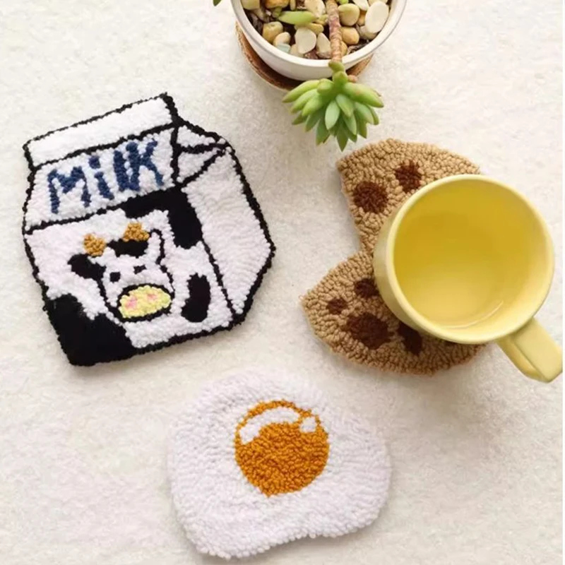 Craft Punch Needle Coasters Kit Easy Wool Poke Magic Needle Embroidery Set Making Tufted Mug Rug Pads Coaster for Adult Beginner