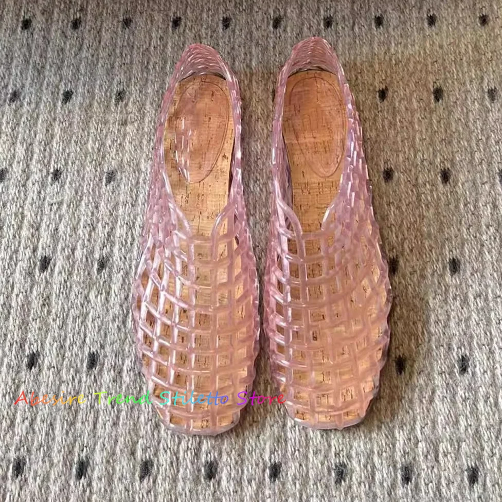 Novedad de verano, zapatos individuales de gelatina de plástico a la moda, zapatos de baile de Ballet transpirables de cristal tejido hueco cómodos con parte inferior plana para mujer