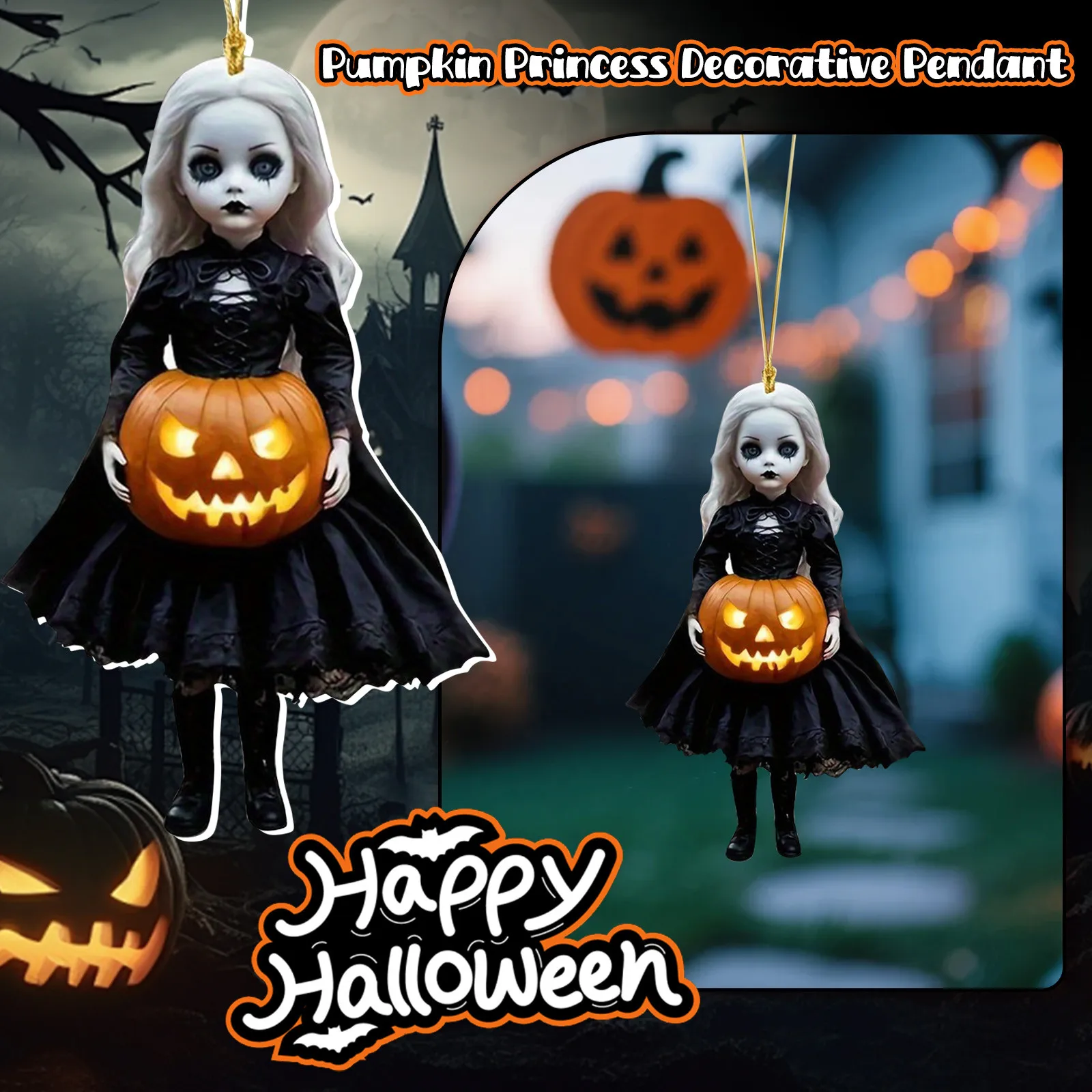 ‌ 2D Kürbis Prinzessin Halloween Ornament Gothic Dekor Hängender Charme Niedliche Hexe Wandkunst Gruselige Party Dekoration Geschenk