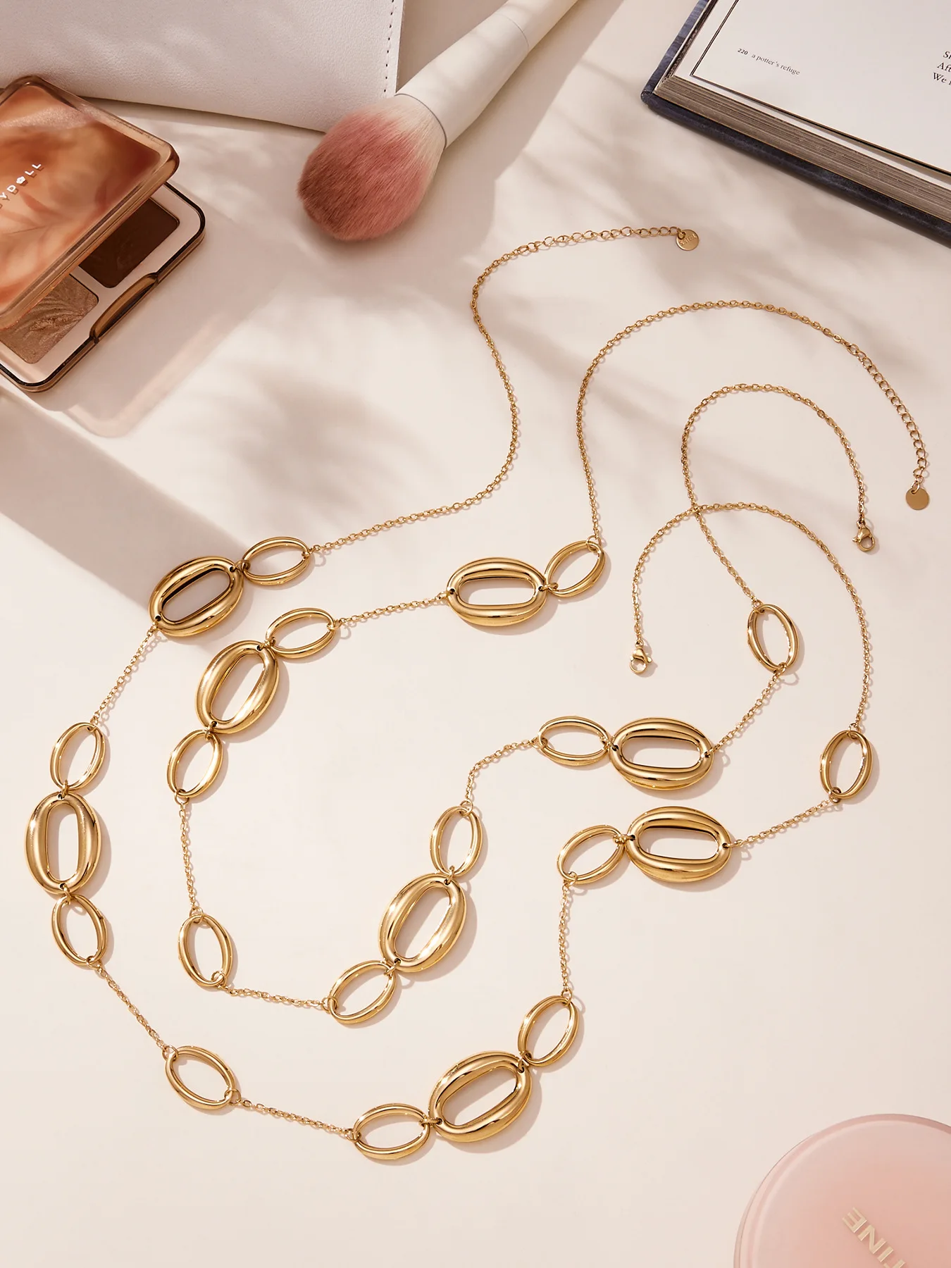 77 cm lange Gliederketten-Halsketten, 18 Karat vergoldet, wasserdicht, nicht anlaufend, Pulloverketten-Halskette aus Edelstahl für Damen – Detail 11