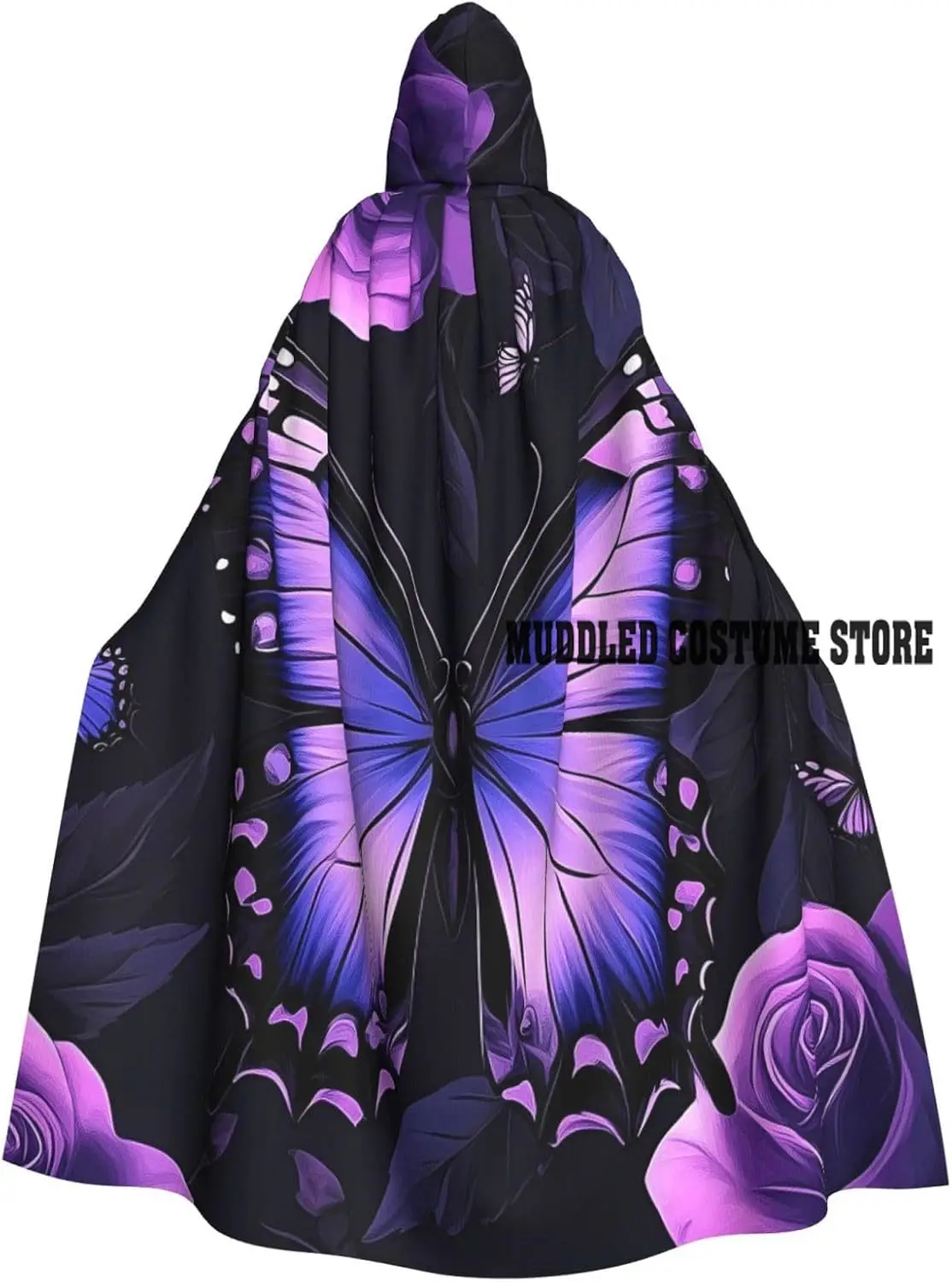 

Cloak with Hood Women Men Purple Rose Butterfly Cape Halloween Costumes Cosplay Costume