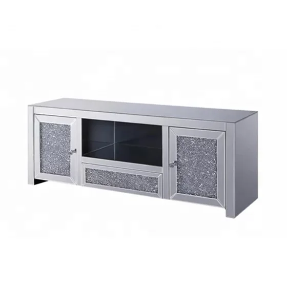 Modern Crashed Diamond Sparkle Mirrored TV Entertainment Unit Wood Living Room Furniture with Storage (15-20 days make)