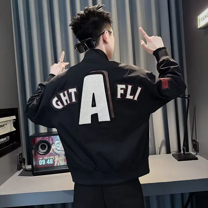 

Новая осенняя американская бейсбольная куртка с вышивкой, мужская тонкая модная летная куртка из полиэфирного волокна, ткань быка, застежка-молния