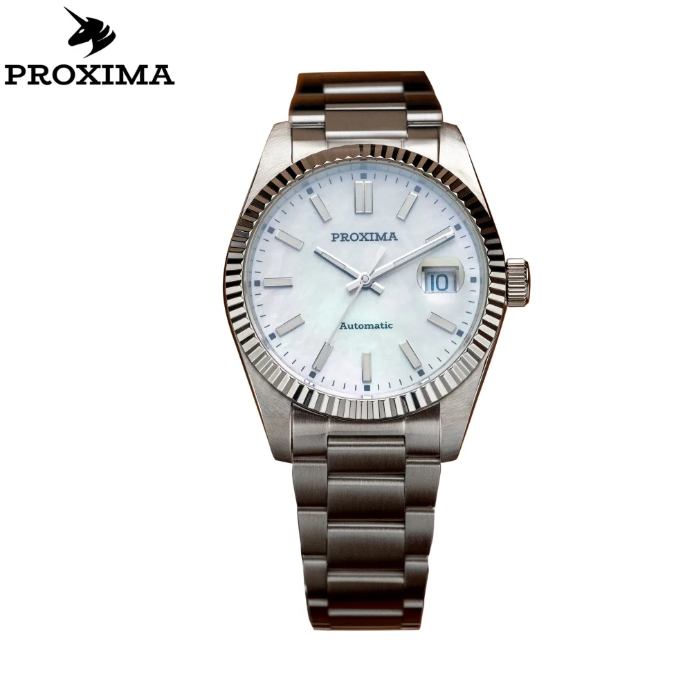 Proxima PX1705 2024 Men Watch 39mm MOP Dial Vintage Luxury Sapphire PT5000 Automatic Mechanical Carving Fluted Bezel 10Bar