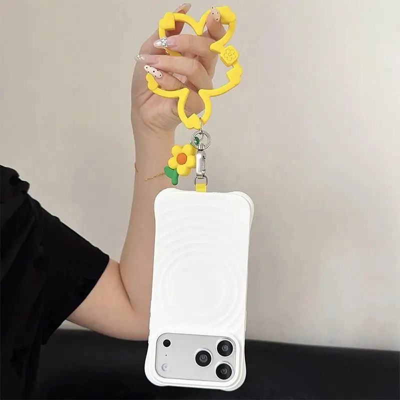 Silicone Cherry Blossoms Phone Lanyard Strap Soft Tape Gasket Small Flowers Cute Pendant Decoration Gift For  18 17Pro Max