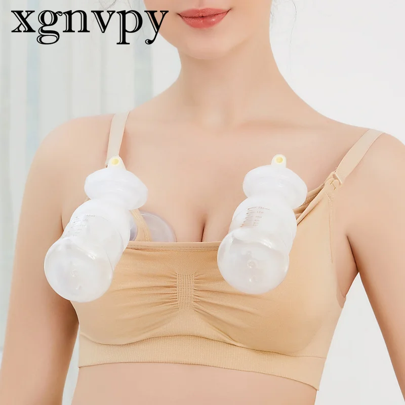 xgnvpy Breast-feeding Underwear Postpartum Bra Without Underwire Open Button Hanging Breast Pump Milking Underwear