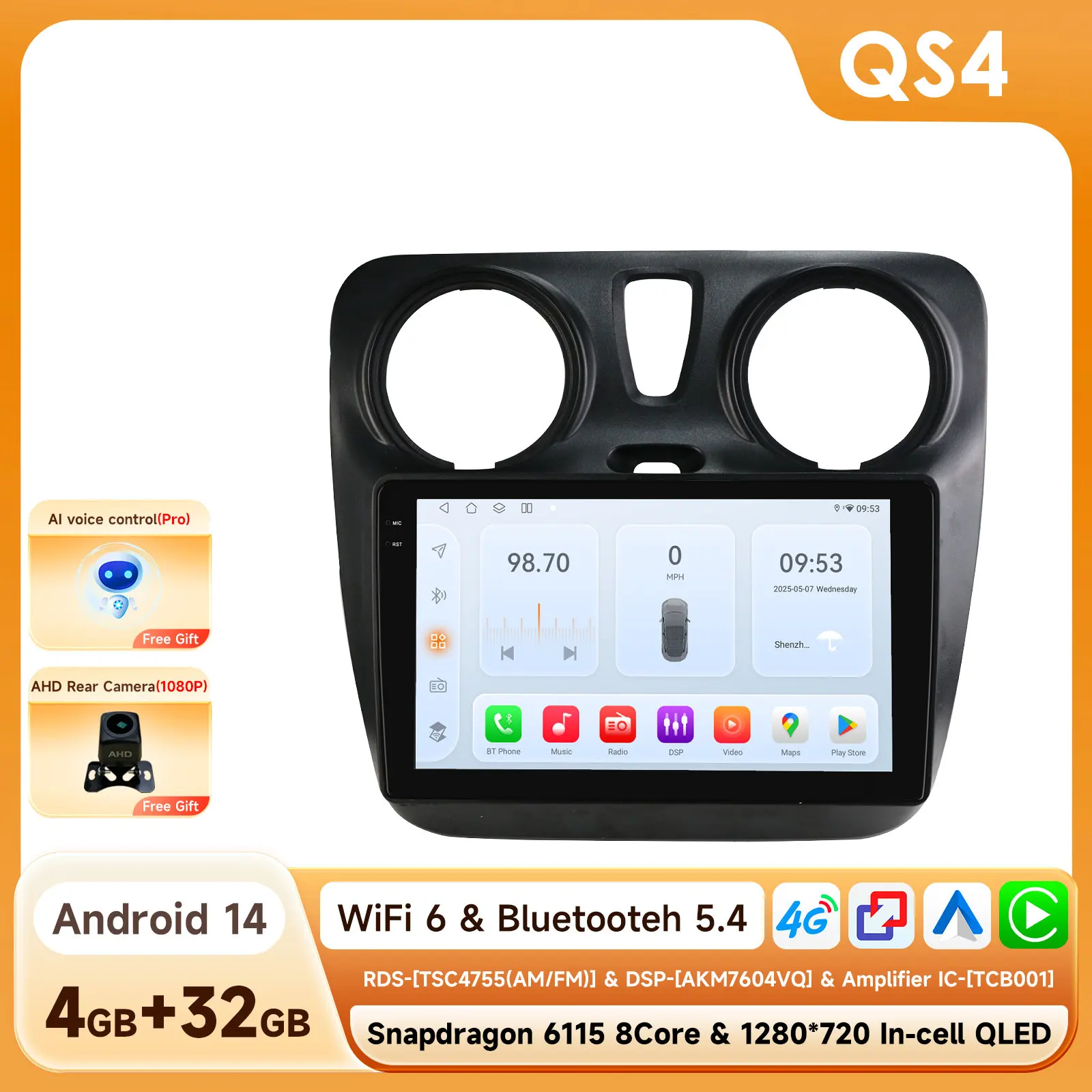 Snapdragon 6115 Android 14 Auto Multimedia Radio Voor Renault Lodgy Dacia Dokker 2012-202 draadloze CarPlay Android Auto 4G GPS DSP