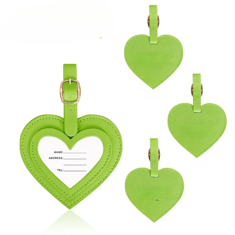 Etiqueta de bagagem simples de couro pu para mulheres homens colorido pu em forma de coração etiquetas de cartão penduradas anti perda