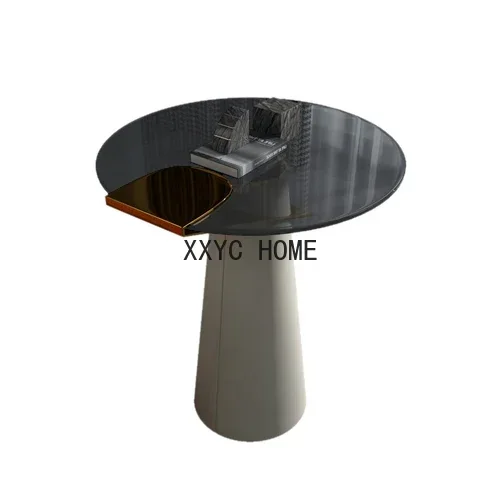 Table Side Table Imitation Leather Small round Side Table Modern Minimalist Glass Balcony Small Coffee Sofa Side Cabinet