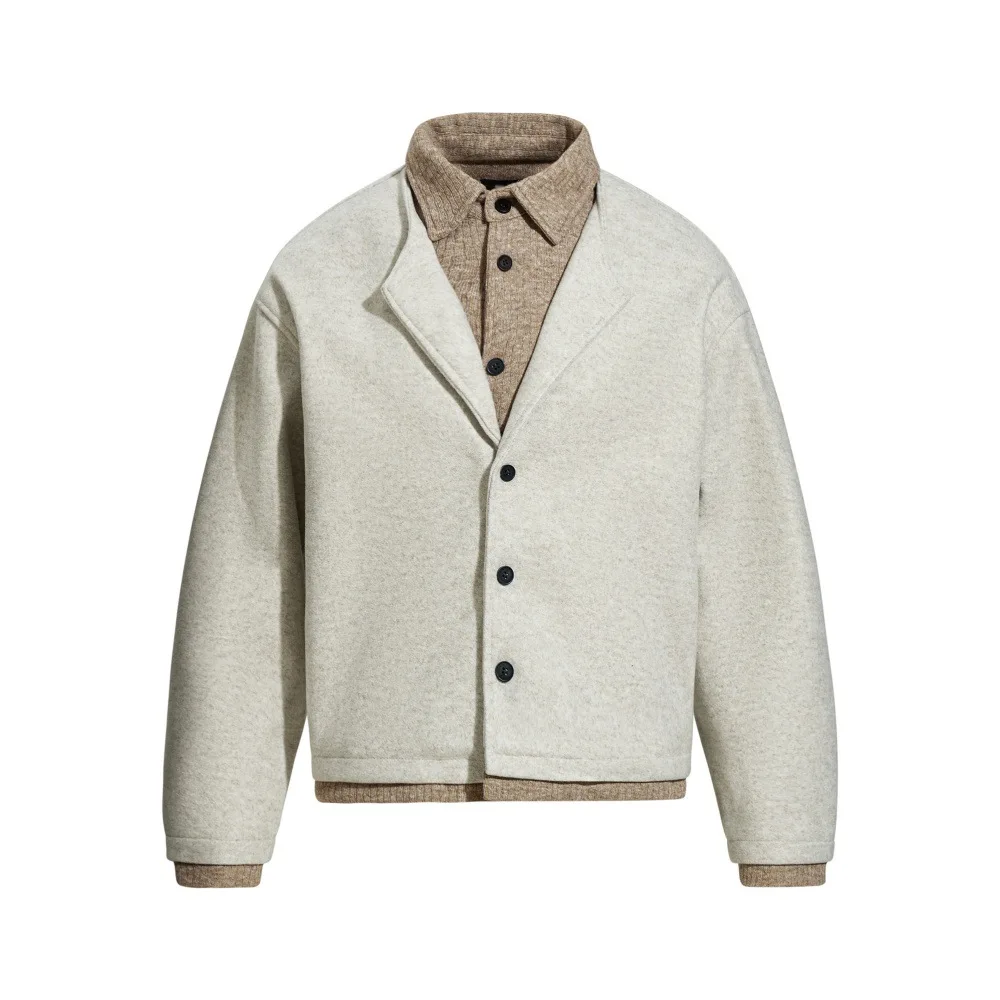 

American Street Fashion Fake Two Pieces Color Matching Double-Deck Closing Single Breasted Casual Loose Turn-Down Collar Jacket