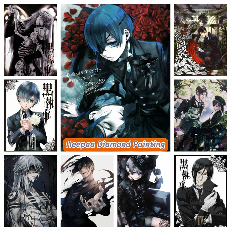 Black Butler 5D DIY Diamond Painting Sebastian Japanese Anime Figure Mosaic Embroidery Rhinestone Hobbies Gift Decor Bedroom