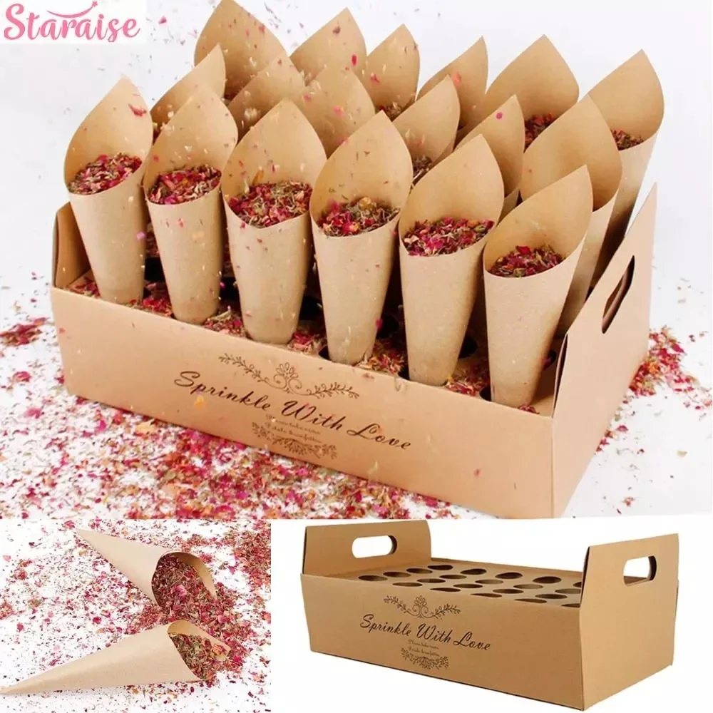 New Staraise Kraft Paper Wedding Tray Confetti Cone Stand Box Tray For Wedding Decoration Wedding Confetti Cones Wedding Paper C