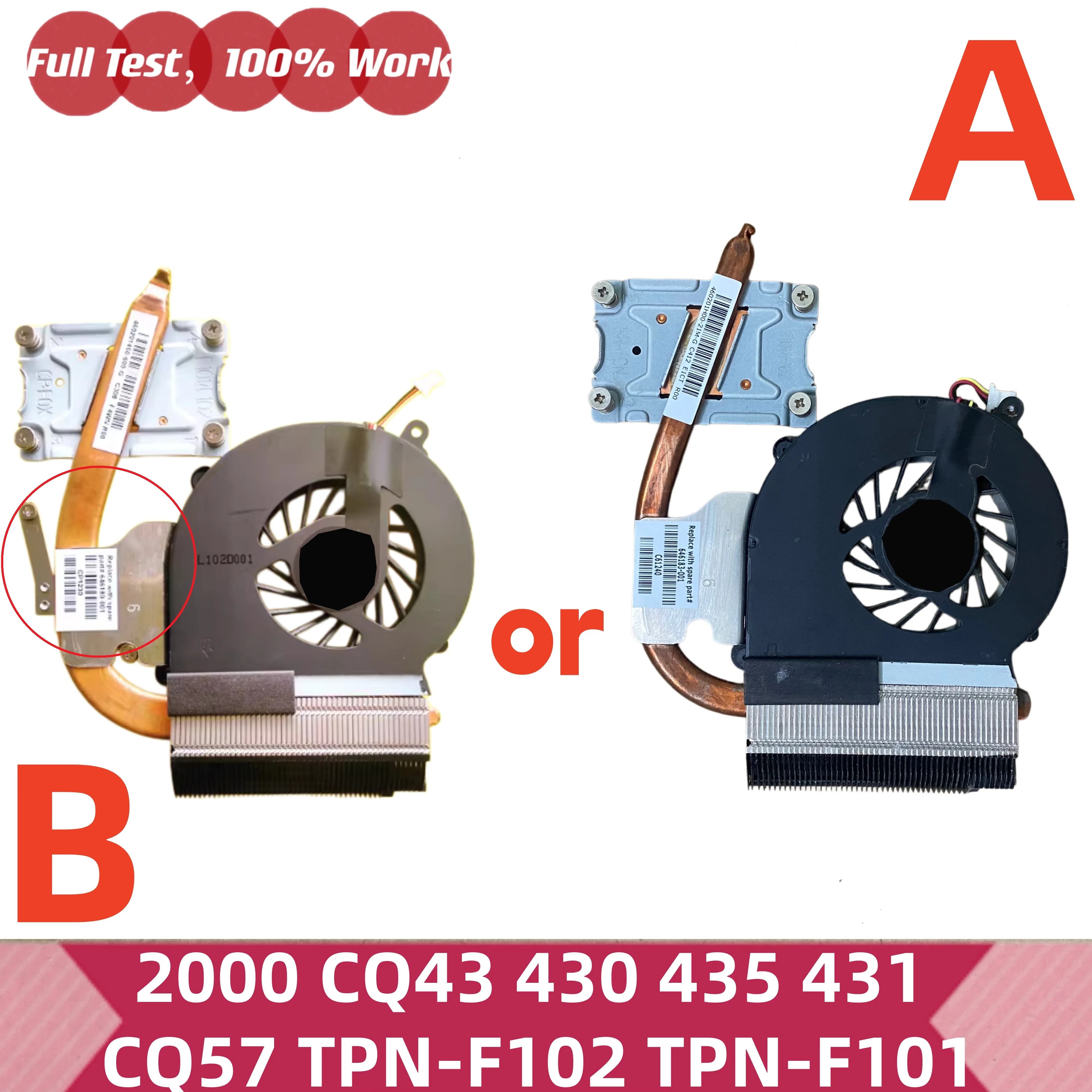 646181-001 646182-001 646183-001 Ventilador de refrigeración o disipador de calor para CPU de ordenador portátil HP 2000 CQ43 430 435 431 CQ57 TPN-F102 TPN-F101