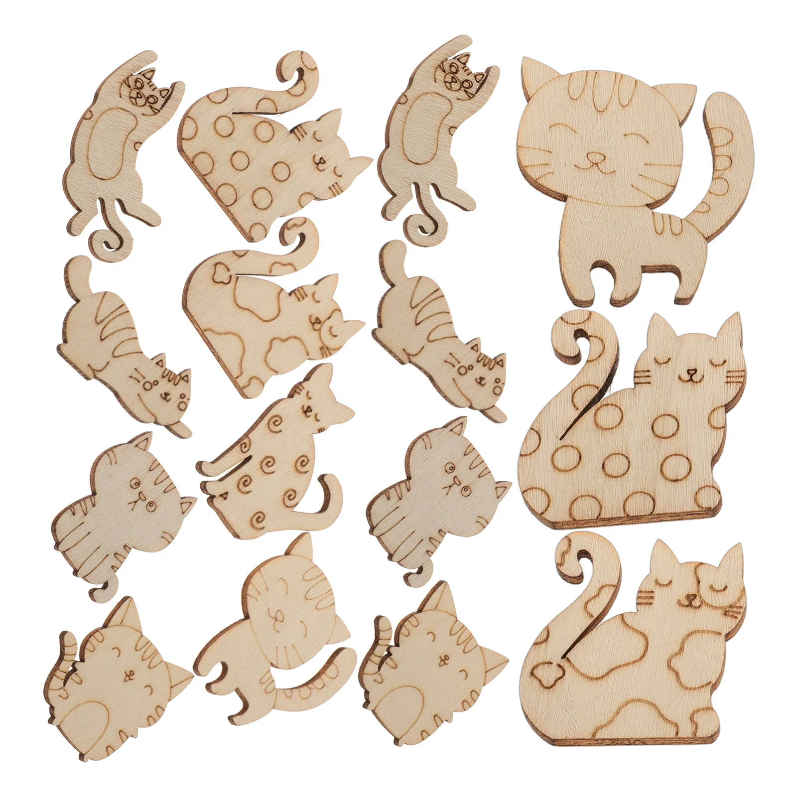 100 Pcs Animal Cartoon Cat Wood Chip Wooden Cutout Painted 320X300X025CM Graffiti Chips Slices Pendant Beige DIY Child