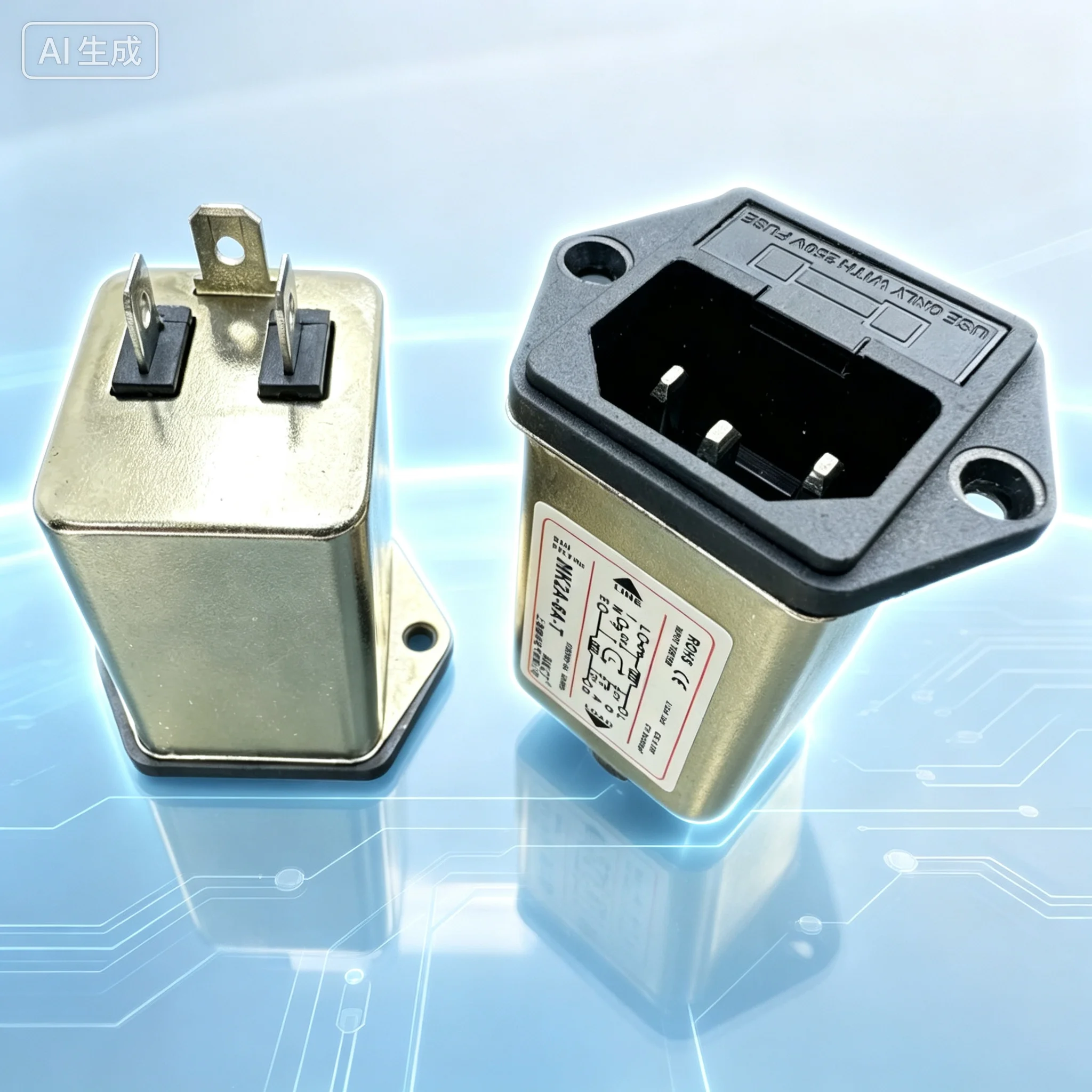 Genuine EMI Power Filter MK2A-6A-T Socket Type Without Fuse 6A for Shanghai Mukun Electric  2pcs