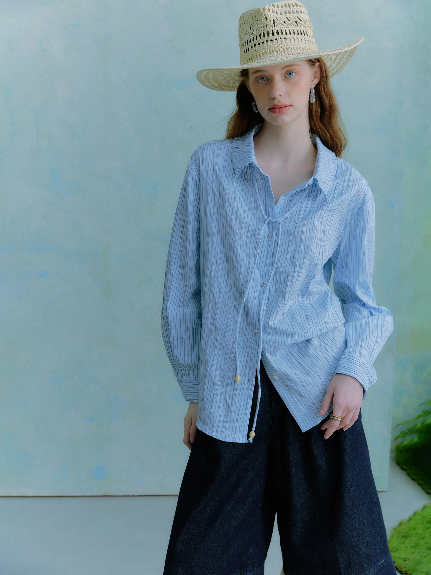 

Loose Striped Shirt Women Early Spring Cotton Polyester Blend Breathable Long Sleeve Button up Style Oz the Great Adventure