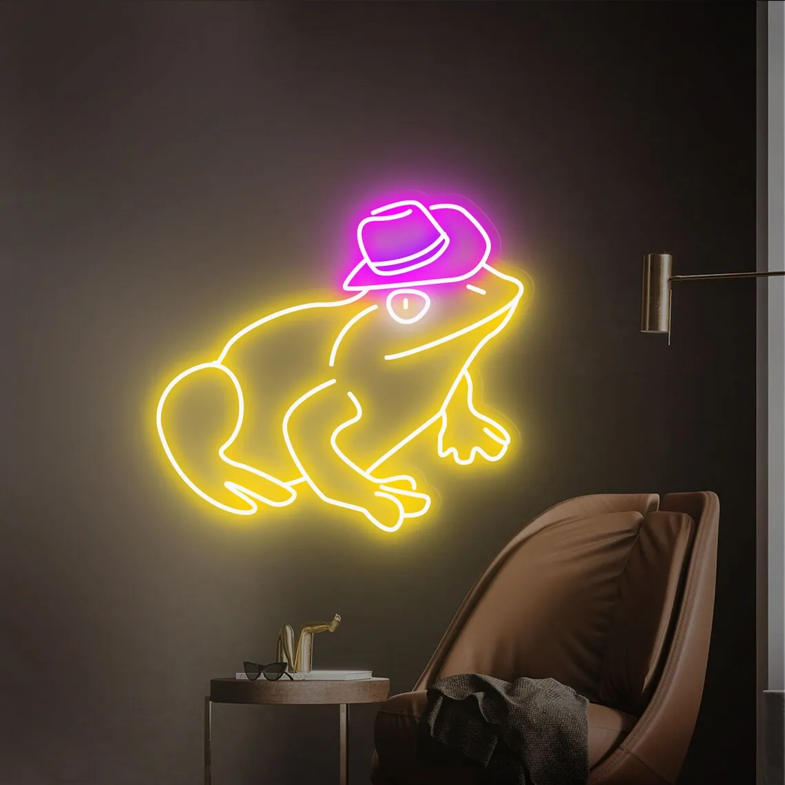 ŻABA w kowbojskim kapeluszu Neon Led, Neon Light Sign, Neon Light Light Light do pokoju dziecięcego |   Sypialnia z neonem |   Znak ROOM GRA