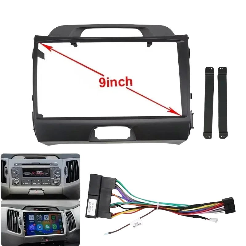 

2 Din Car Radio Plastic Fascias Panel Dashboard Frame Installation GPS Android Multimedia Playe cables For2010KIA SPORTAGE 9INCH