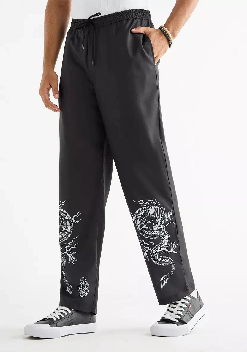 

Длинные брюки стандартного кроя с рисунком дракона, мужские быстросохнущие дышащие спортивные брюки, модные повседневные уличные спортивные брюки