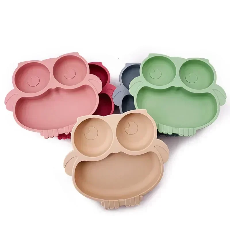 Silicone Prato de Jantar para Bebês, BPA Free, Cute Owl, Crianças Pratos, Placas de sucção para crianças, Treinamento Alimentação Otário Bowl