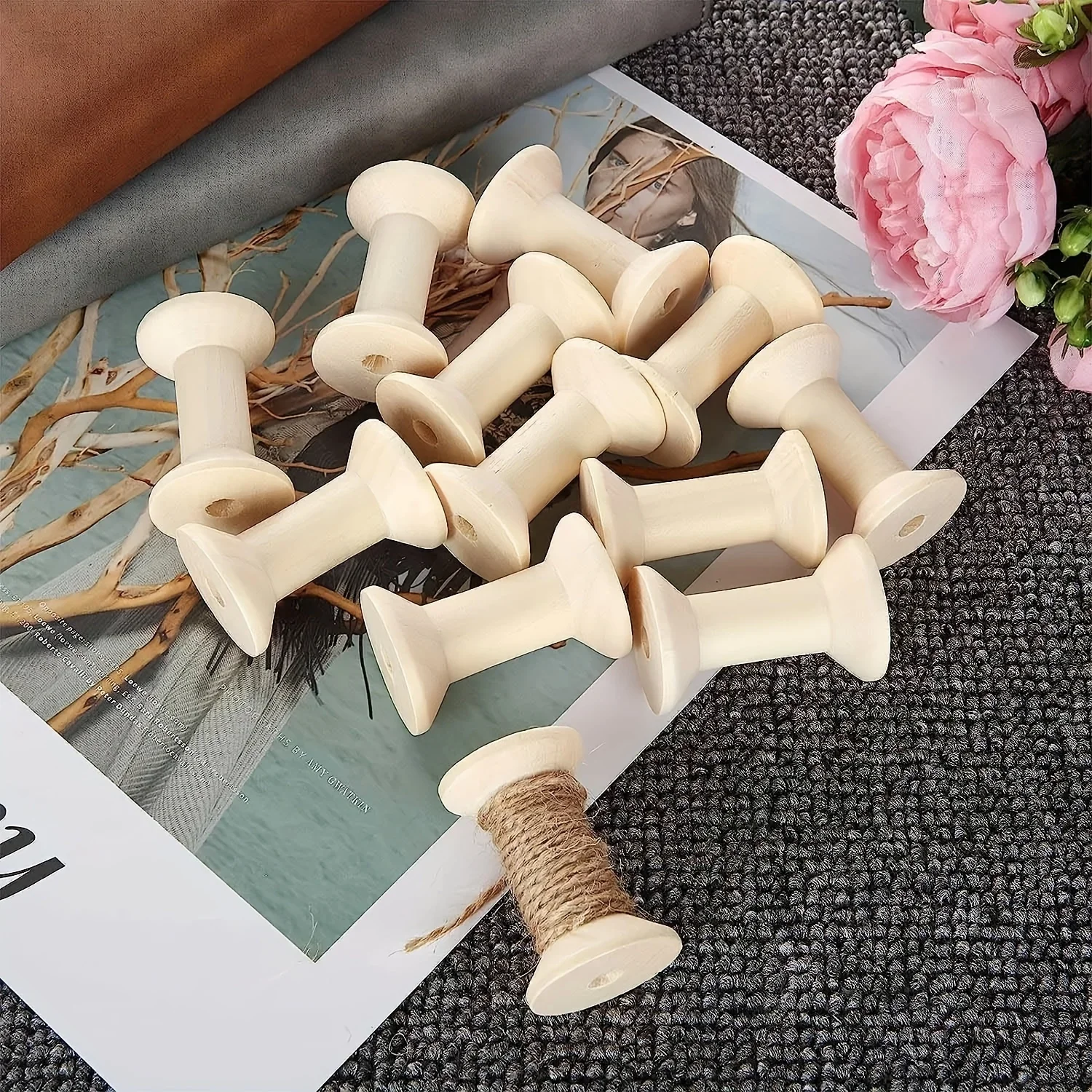 

40pcs Wooden Spools Empty Thread Spools For Crafts, Splinter Free Unfinished Wood Spools For Embroidery Sewing Machines