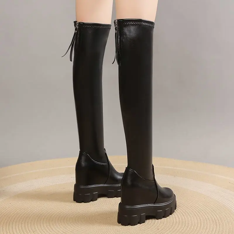 

​2025 Winter New Women's Over The Knee Boots Slimming Hidden Height Increasing Fleece Lined Thick Sole Stretchy Boots​