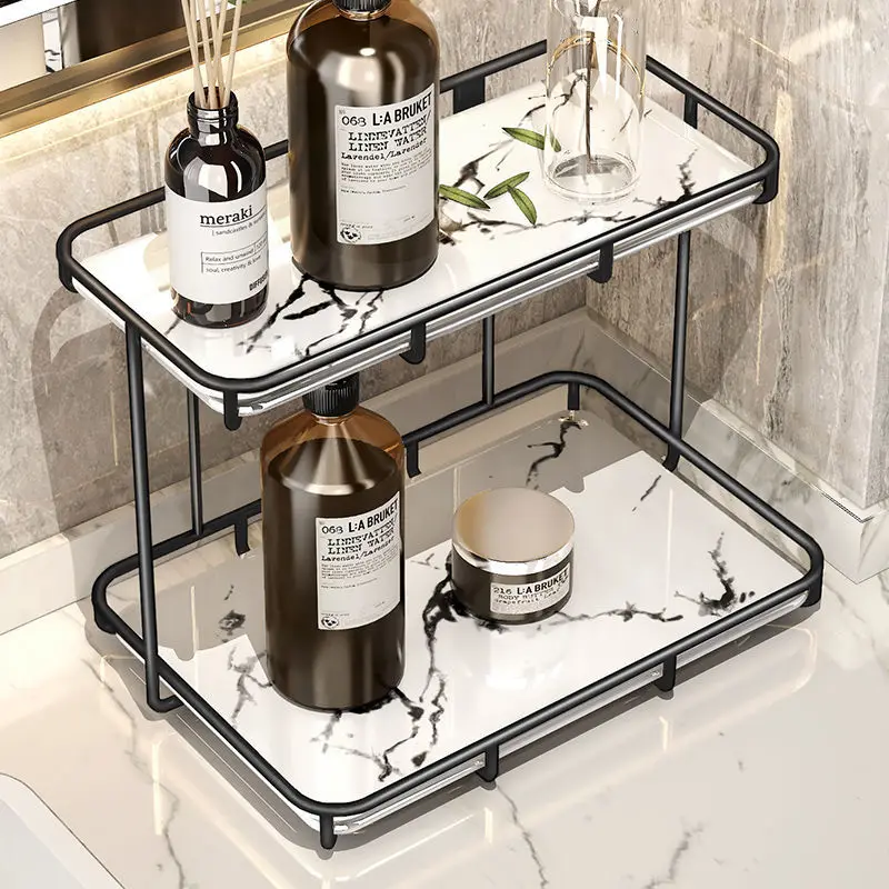 Punch-free Toilet Bathroom Shelf Cosmetic Storage Rack Countertop Comb Organizer Light Luxury 2 layers Bathroom Shelf