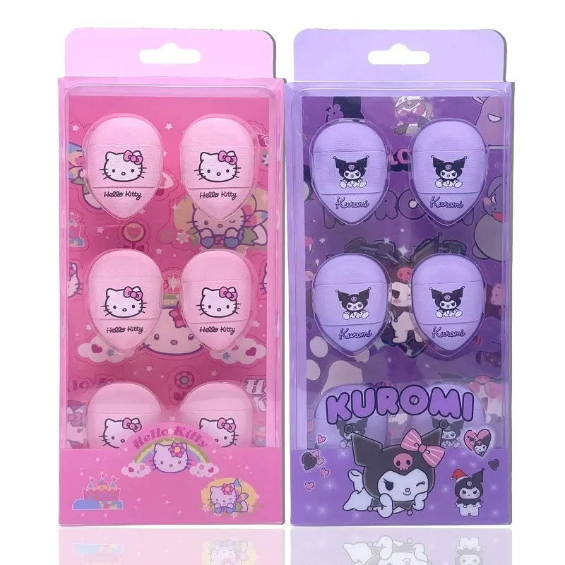 6pcs/box Anime Hello Kitty Kuromi Mini Air Cushion Makeup Puff Set Puff Finger Sanrio Kawaii Girls Portable Travel Sponge Puff