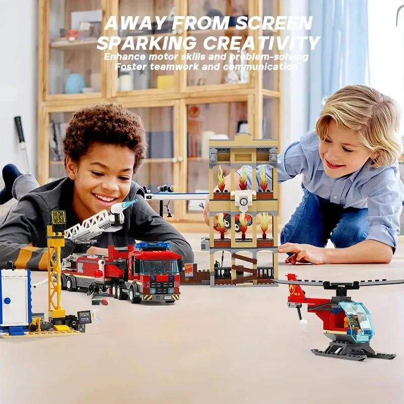 Stad serie 60216 Downtown Brandweer ladder model Bouwstenen Bakstenen verjaardagscadeau kerst Speelgoed Decoratieve ornamenten