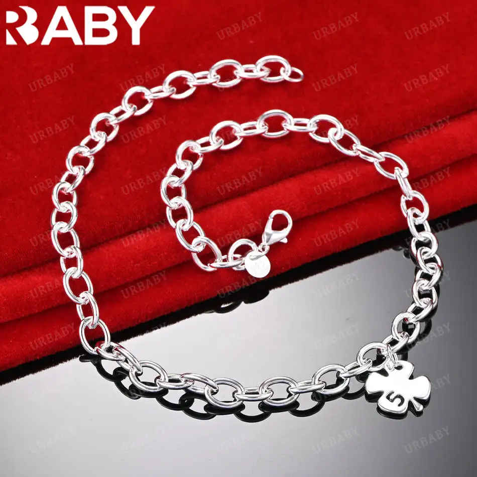 

URBABY 45cm 925 Sterling Silver Four-leaf Clover Chain Necklace For Women Men Charm Trend Birthday Gifts Fashion Party