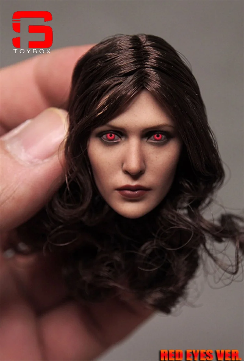 In Stock 1/6 Scale Elizabeth Olsen Normal Red Eyes Head Sculpt Carving Model Fit 12'' Female Soldier Action Figure Body Dolls