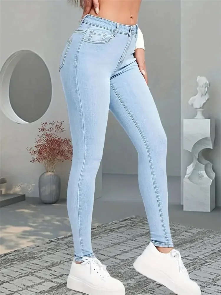Mulheres estiramento jeans magros senhora fino ajuste lápis jeans meninas leggings perna reta calças jeans azul cinza preto sexy calças compridas