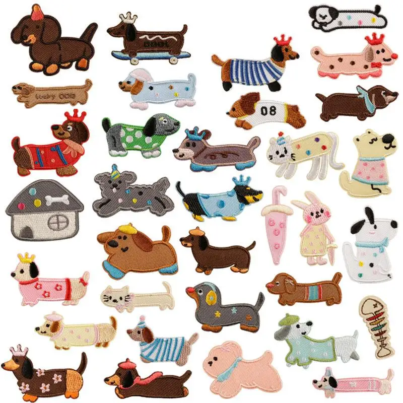 

1 Piece Cute Dachshund Embroideried Dog Patches For Girls Bag DIY Small Glue Sticker For Kids Clothes Hairclip Designer