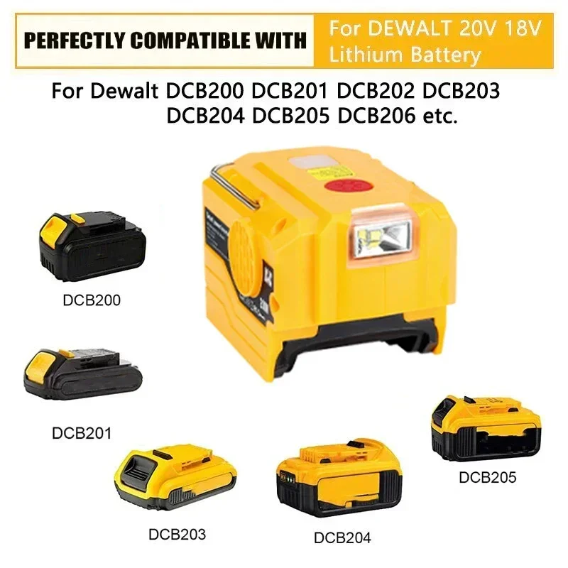 Imagem -02 - Gerador de Inversor de Energia para Bateria Dewalt 20v Adaptador de Energia Portátil Conversor Inversor Tomada Usb e Porta tipo c Luz Led 200w