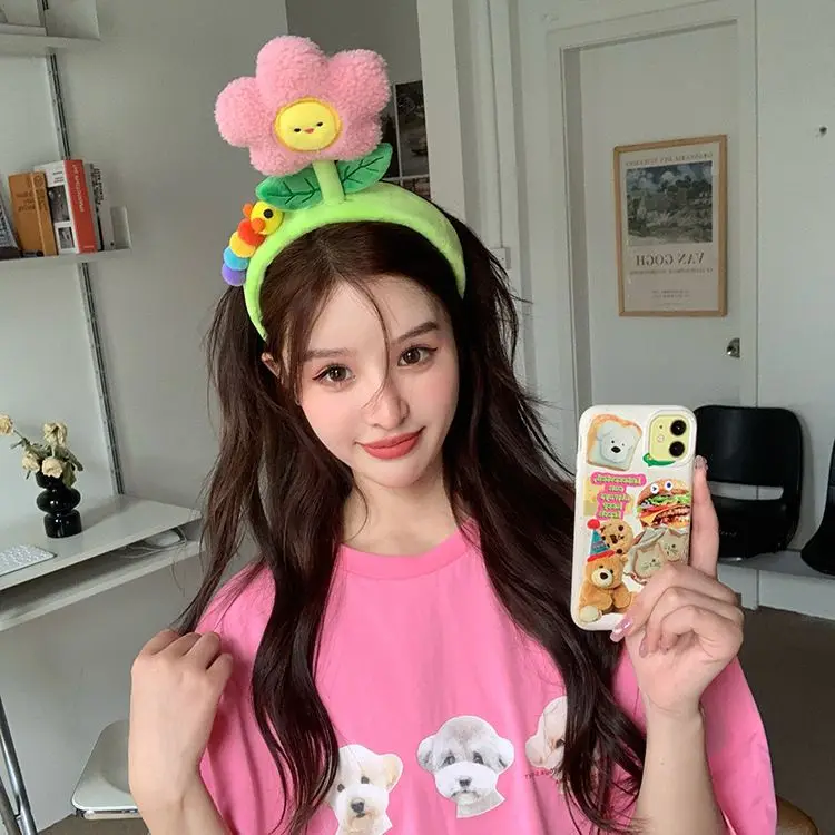 

Cute Flower Face Wash Headband Funny Photo Headband Makeup Out Plush Hair Clip Girl Cartoon Hair Accessories for Women