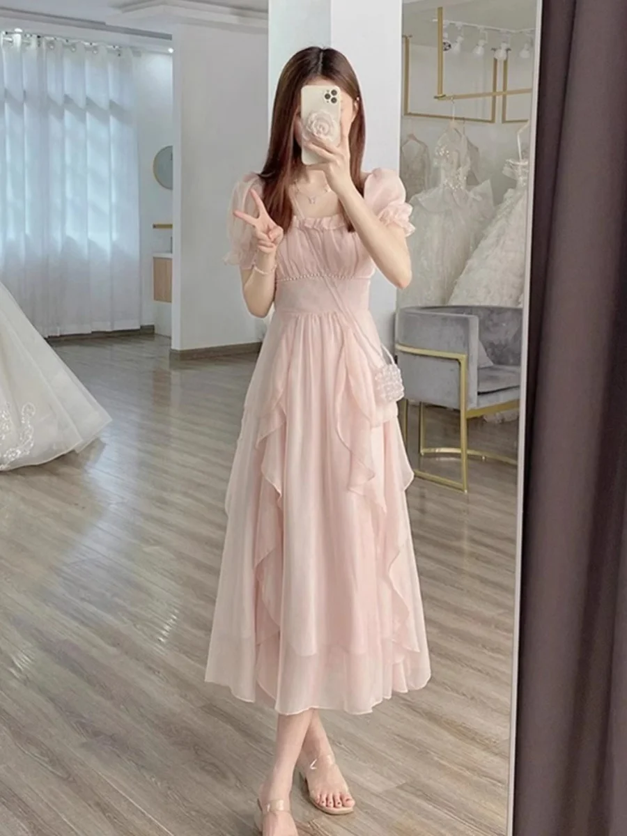 plus Size Sweet Soft Sle Fairy T Long Skirt Summer New Slimming Waist Cinched Dr Women's Faion Princ Gown