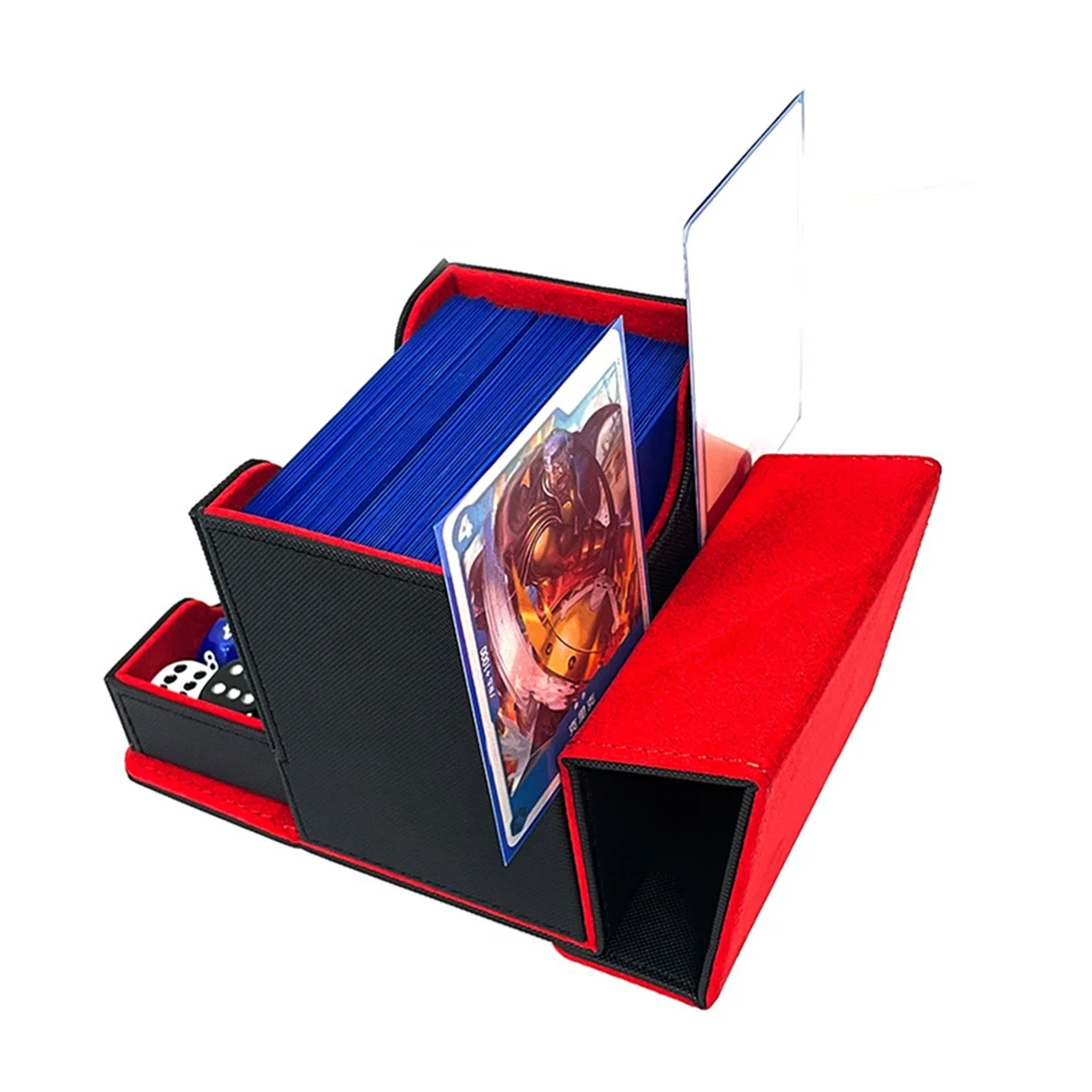 A14M カード収納ボックス ダイストレイ付き グッズカードケース ゲームスリーブカード収集用 ブラック+レッド