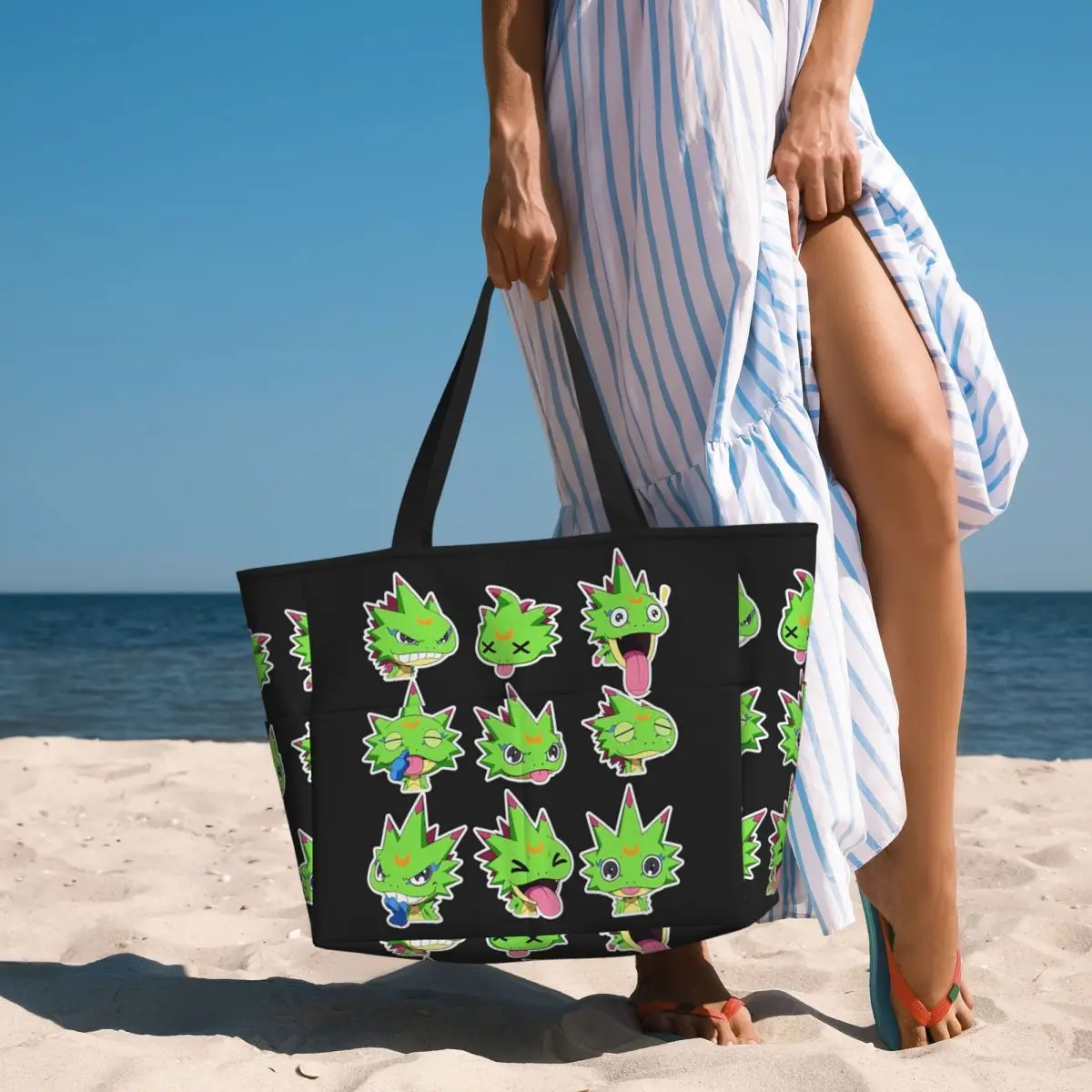 

Digimon Gekkomon Beach Tote Bag Sport Gym Yoga Duffle Large Tote Bag Women Travel Bag Fitness bag