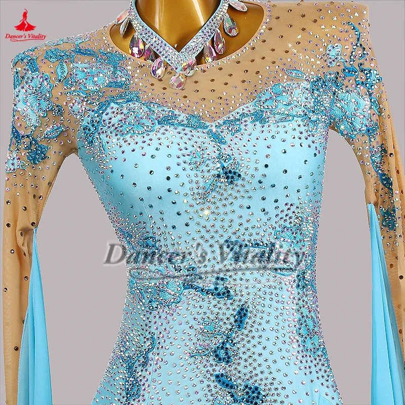 Standaard Sociale Dans AB Stenen Lange Mouwen Jurken voor Vrouwen High-end Aanpassen Quickstep Foxtrot Wals Voer Wedstrijd Kleden